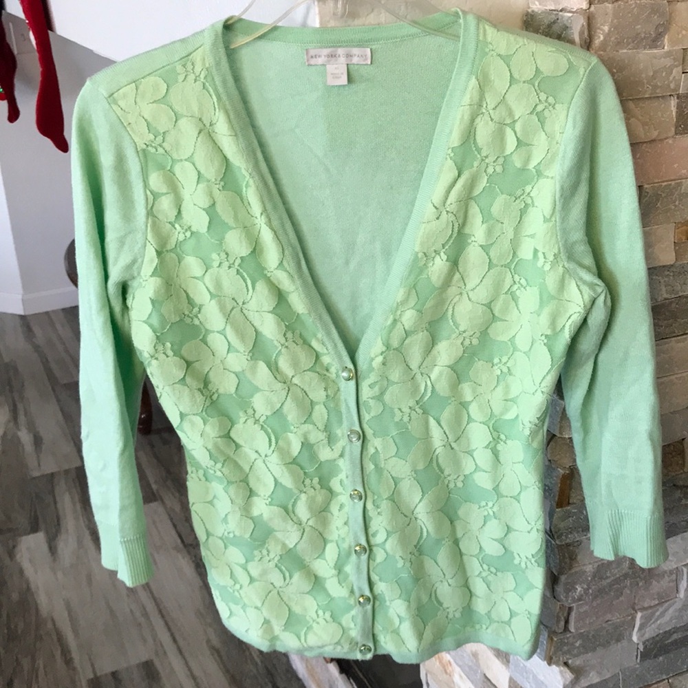 New York & Company Mint Green Floral Sweater